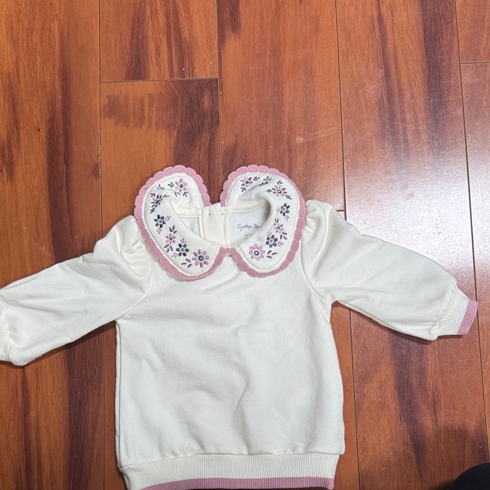 Cybthia Rowley Embroidered Peter Pan Collar Pullover - Cream & Pink